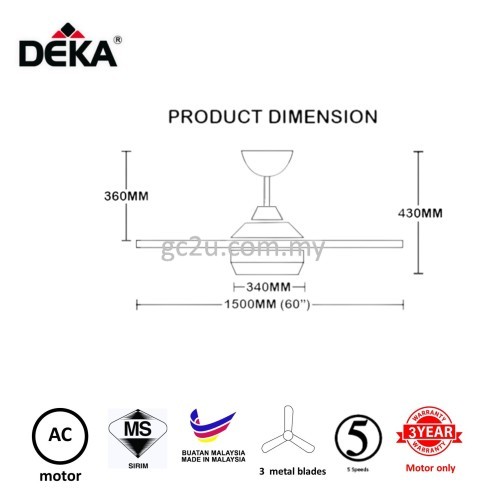 CEILING FAN DEKA DR9-3B-BK 60"