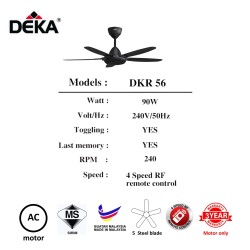 CEILING FAN C/W RC DEKA DKR56-4B-MB 5BLADE 4 SPEED