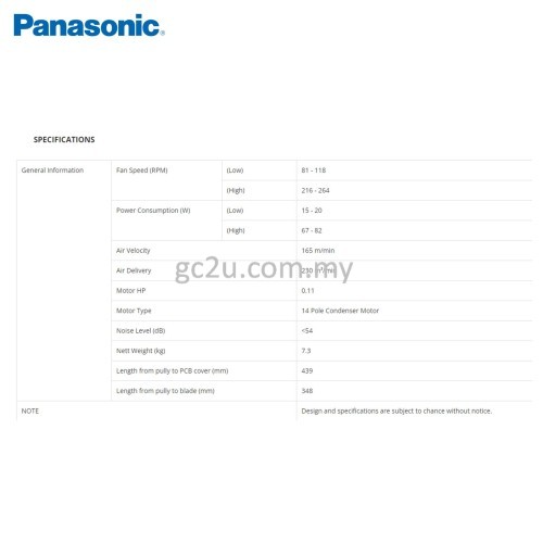 CEILING FAN PAN. F-M15AO 3 BLADE (REGULATOR)