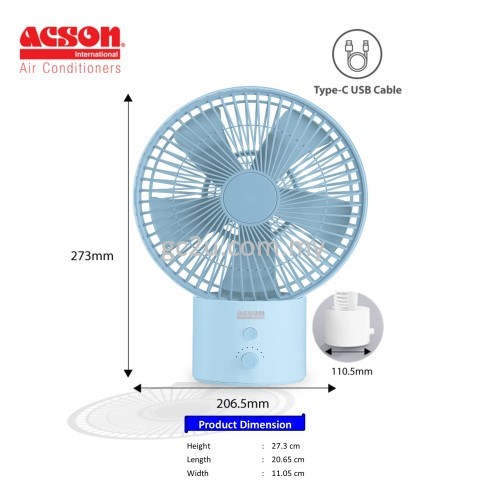 ACSON MINI FAN USB ATF04A (BLUE&PINK) & TABLE FAN ATF06B (BLUE&PINK)