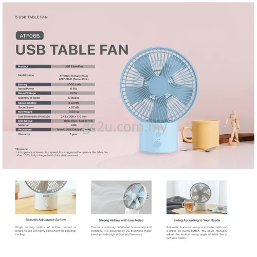 ACSON MINI FAN USB ATF04A (BLUE&PINK) & TABLE FAN ATF06B (BLUE&PINK)