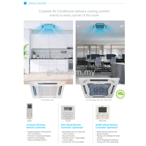 DAIKIN FFC-A/FCC-A SERIES WIFI NON INVERTER CASSETTE R32 1.0HP - 4.0HP (GIN ION) 