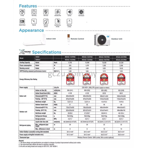 MIDEA MSAG-CRN8 AIR CONDITIONER XTREME COOL SERIES WALL NON-INVERTER R32 WITH IONIZER WIFI 1.0HP - 2.5HP