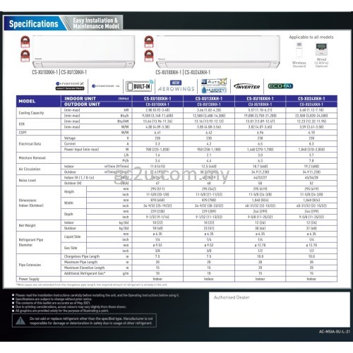 PANASONIC CS/CU-XU10XKH WALL WIFI PREMIUM INVERTER R-32 1.0 HP -2.5 HP (XU-X SERIES)